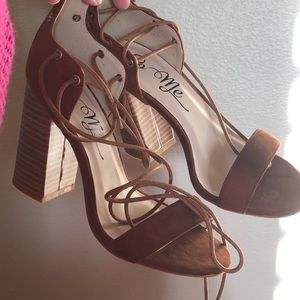 Brown Suede Lace Up Block Heels